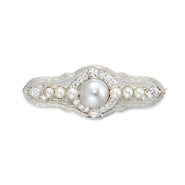18k Cultured Pearl Diamond Brooch
